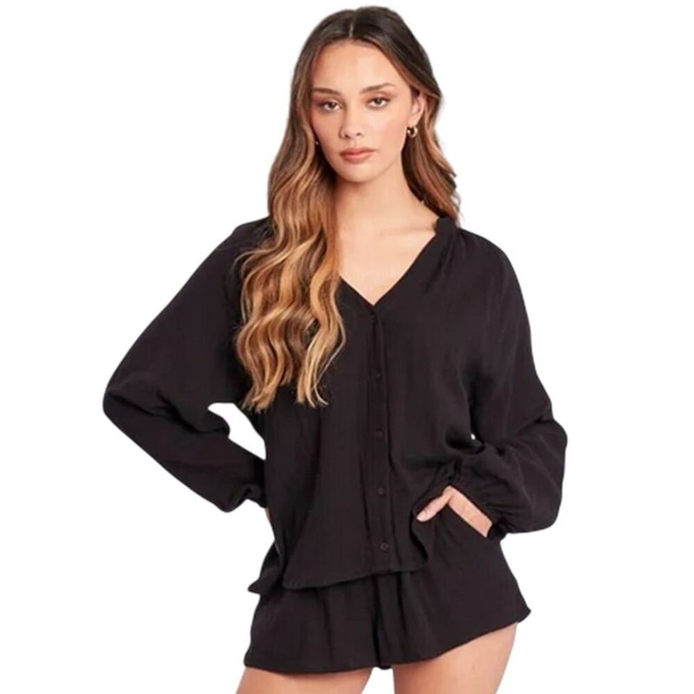 Influence Womens/Ladies V Neck Long-Sleeved Top & Shorts Set / Black